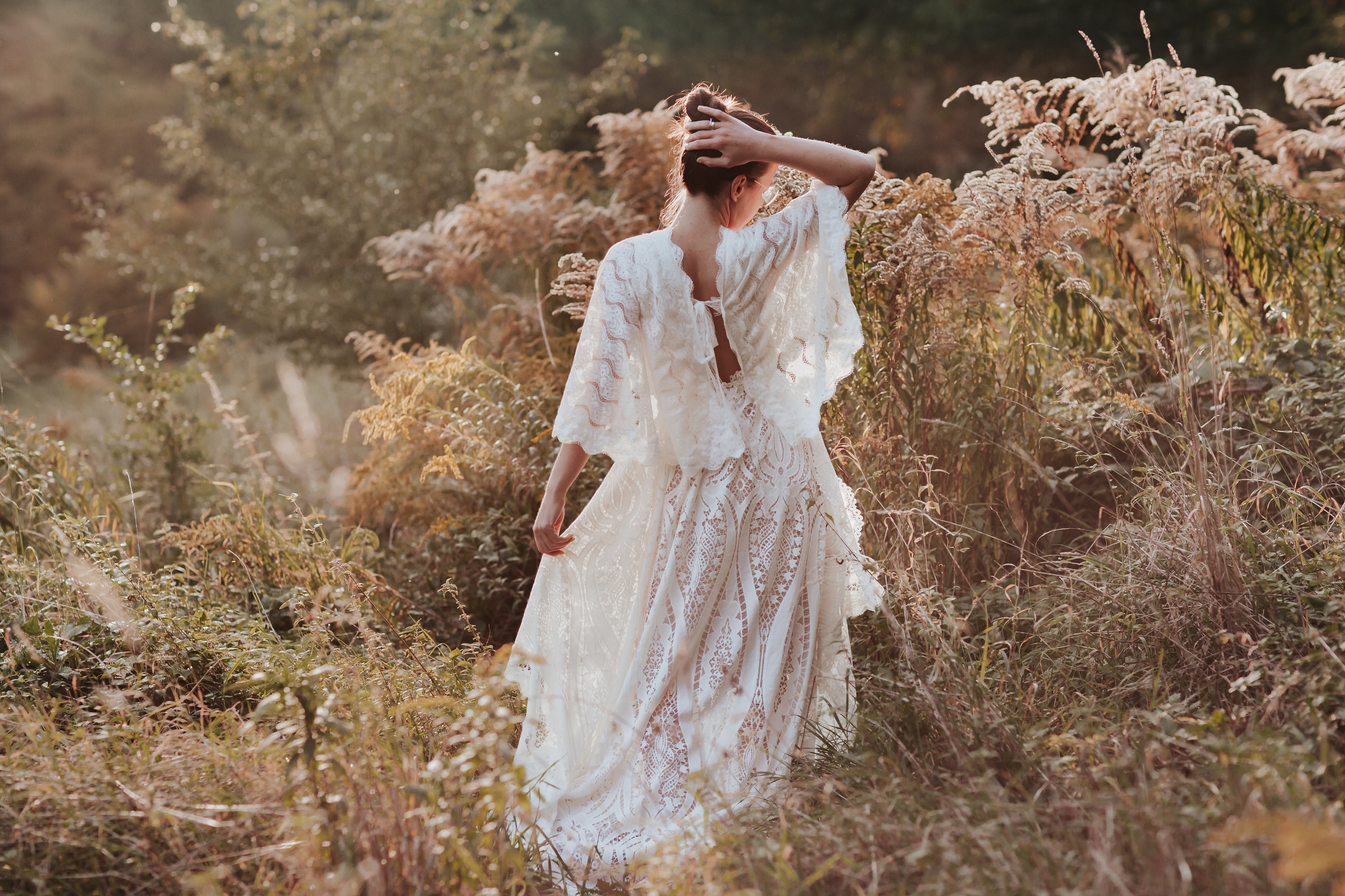 Abito da sposa boho, abito da sposa per fuga d'amore, abito da sposa boho, abito da sposa rustico in pizzo, abito da sposa in pizzo, abito da sposa hi