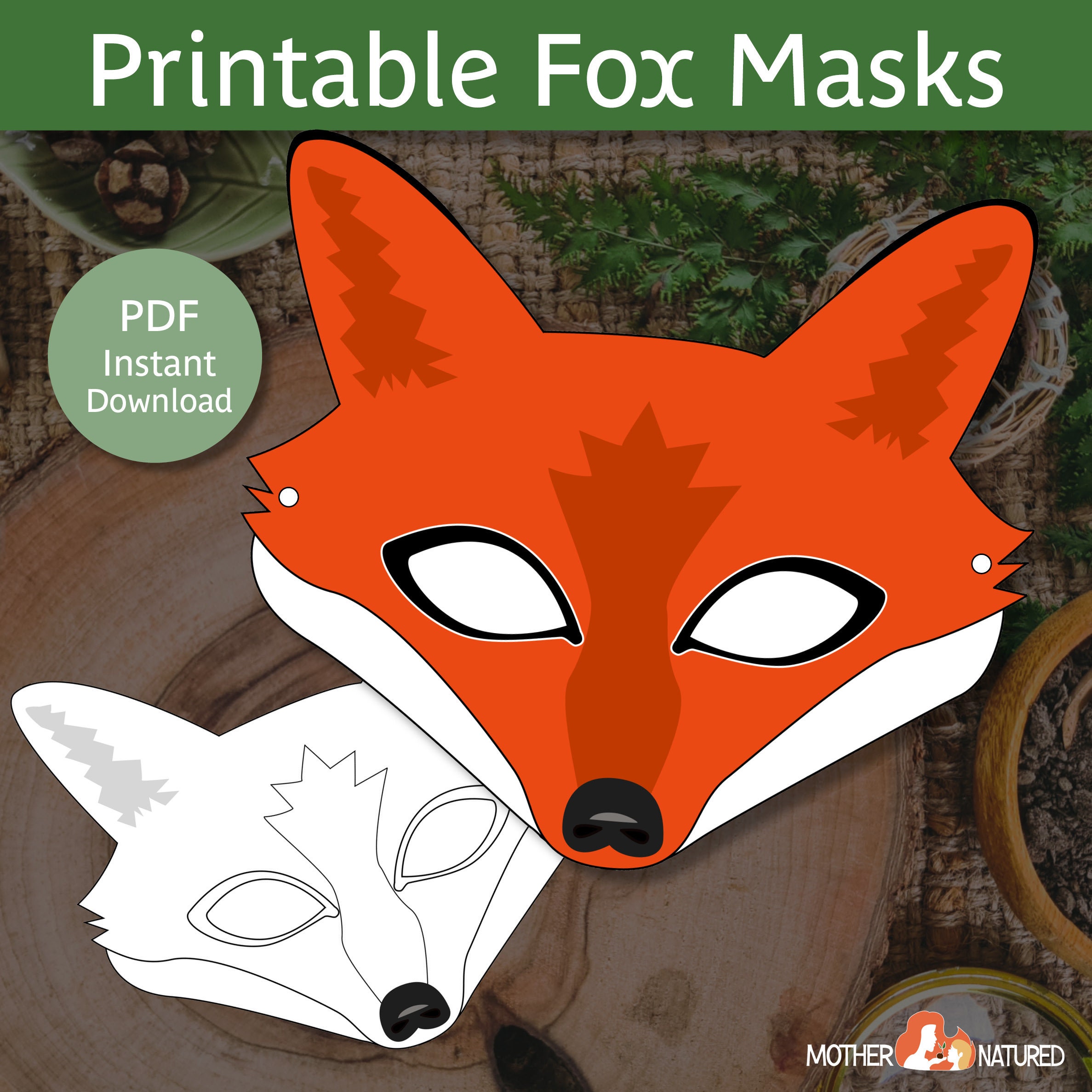 Maschera di volpe / Maschera di volpe per adulti / Maschera di volpe per bambini / Maschera di volpe stampabile / Maschera di volpe rossa / Costume di