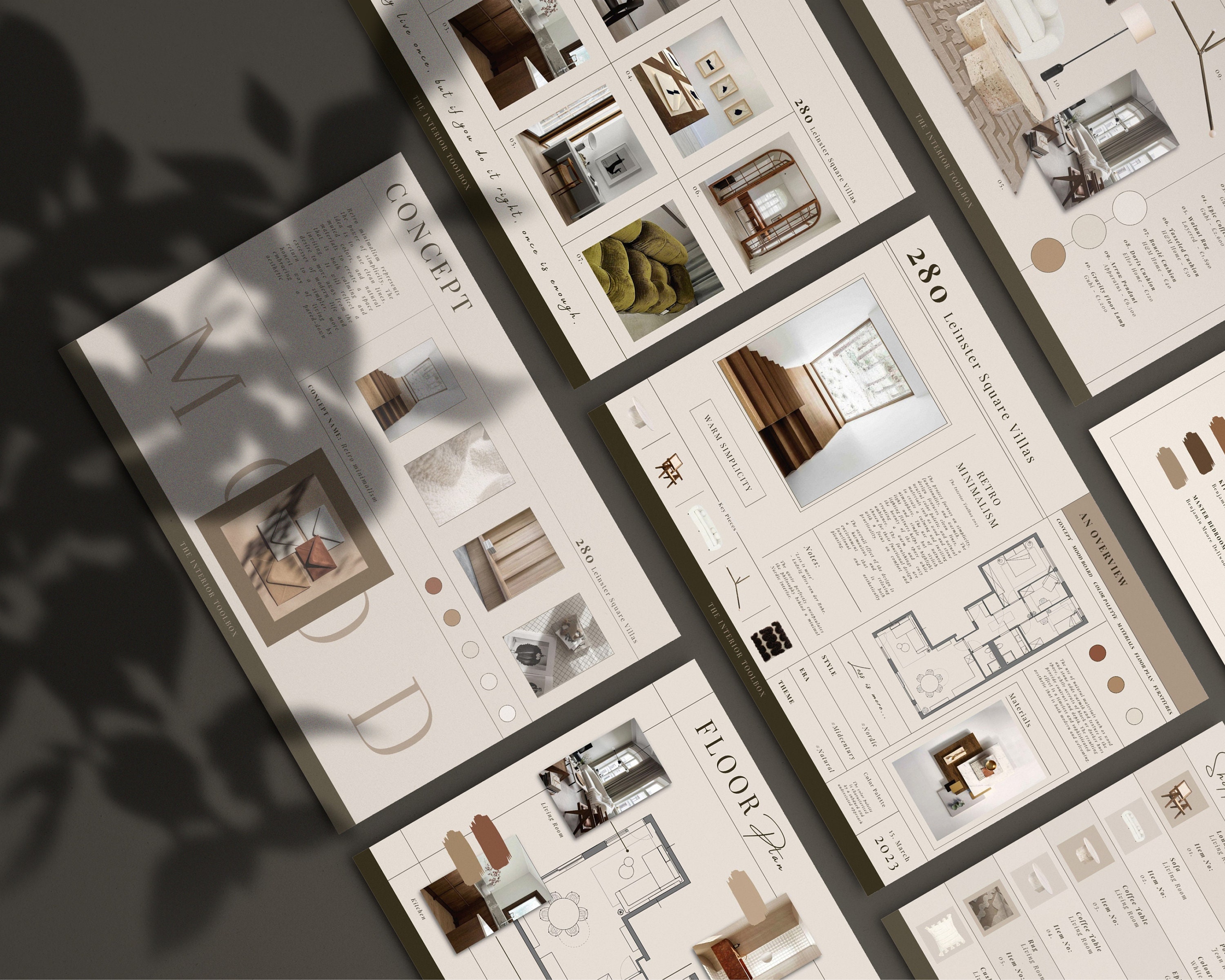 Modello Canva per proposta di progetto di interior design e moodboard, modello professionale realizzato per designer di interni e architetti d'interni