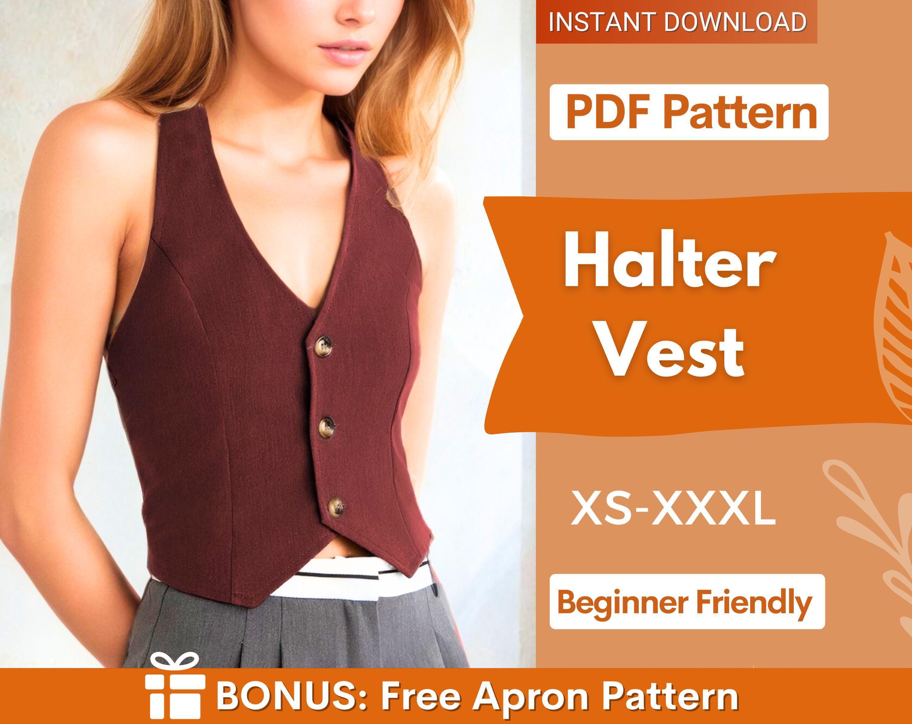 Modello di cucito per gilet con scollo all'americana / Modello di gilet / Modello di cucito per donna / Modello di gilet / Modello di gilet corto / Mo