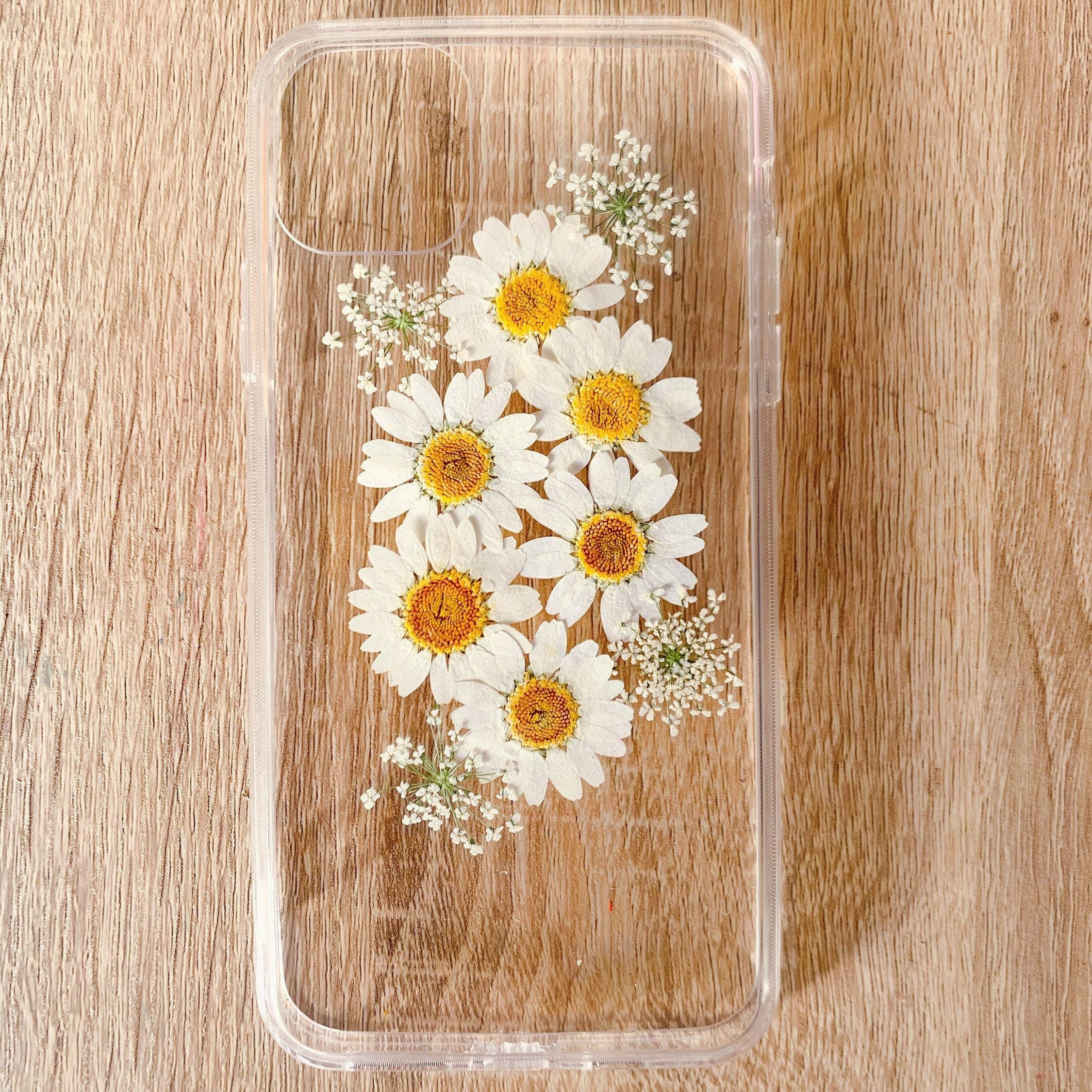 Custodia per telefono con margherite di fiori secchi pressati, custodia per iPhone 16 Pro Max 15 Plus 14 13 12 11 SE XR XS X, custodia per Samsung Gal