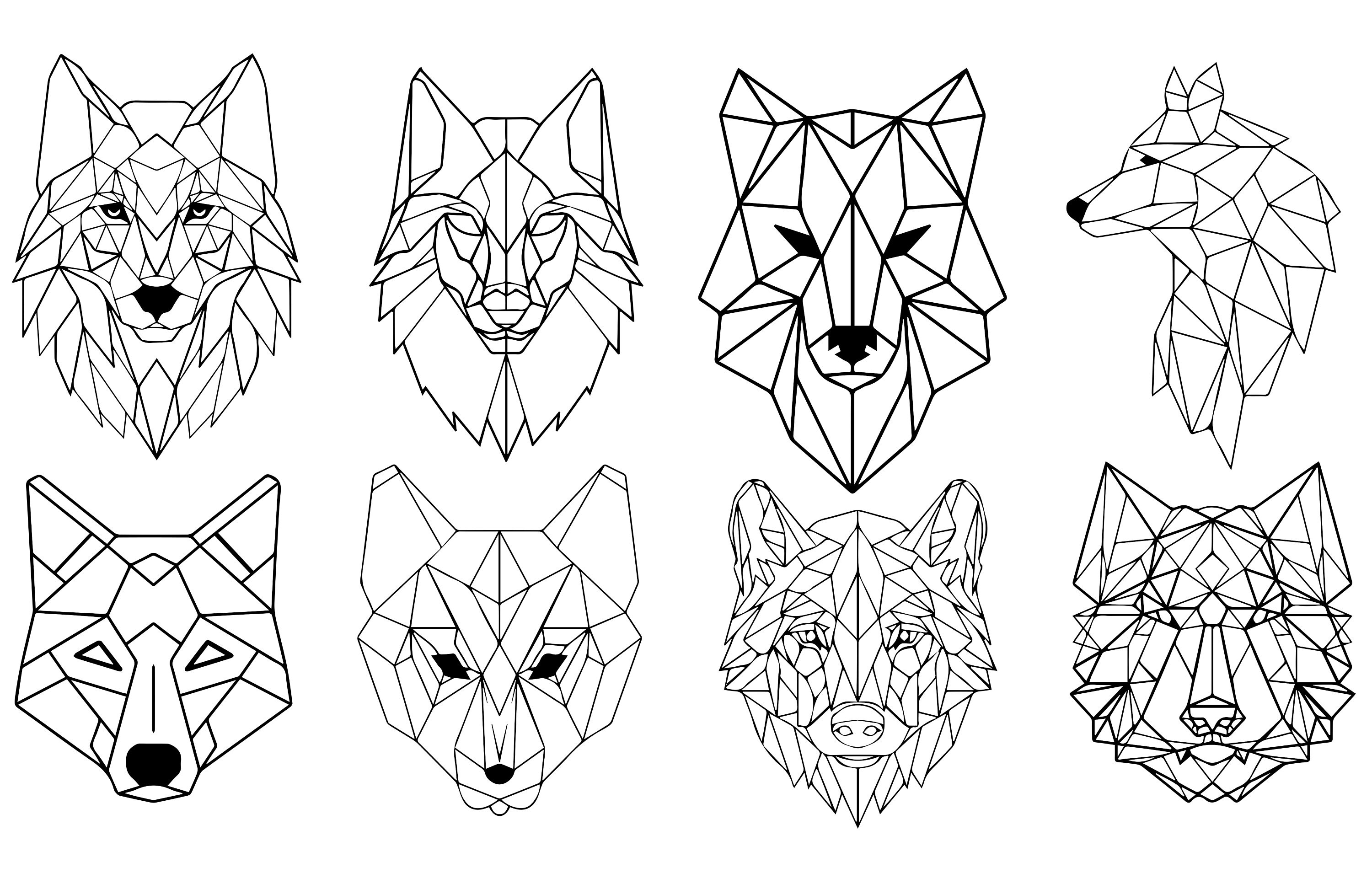 clipart lupo, disegni SVG lupo, pacchetto di 8 lupi, lupo poligonale, lupo geometrico, lupo poligonale, teste di lupo, faccia di lupo, ritratto di lup