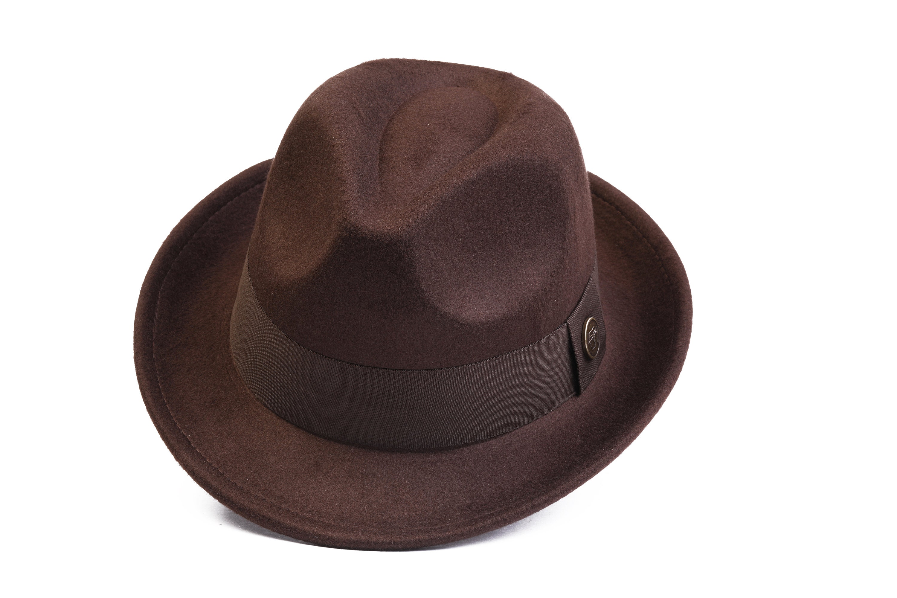 Cappello Fedora in pile polare marrone scuro, cappello invernale da uomo, cappello Fedora rigido, Fedora da uomo, cappello a tesa corta, cappello vint