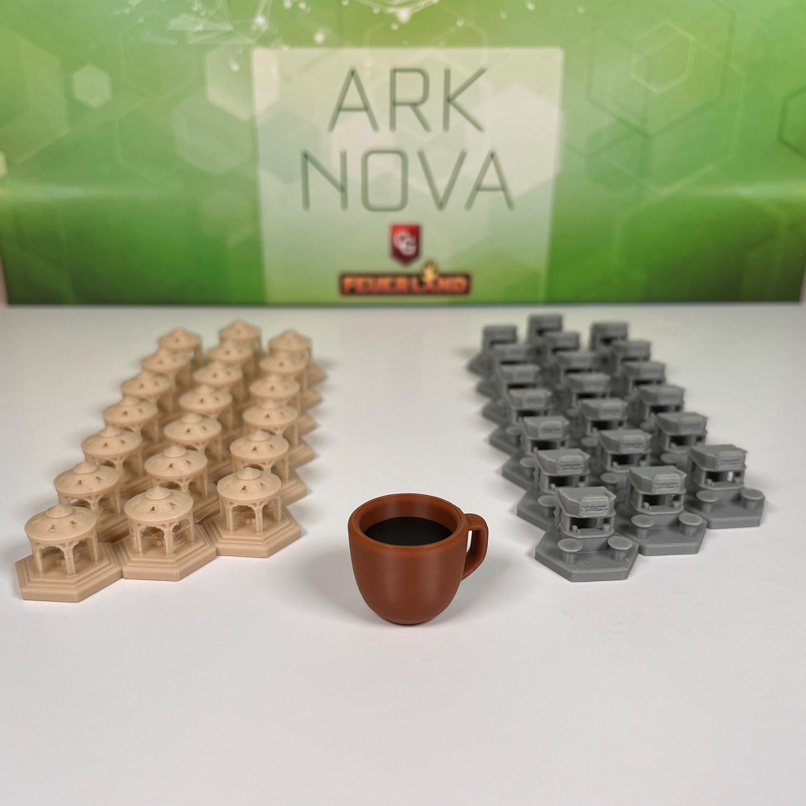 Kit di potenziamento Ark Nova - 41 pezzi - Segnalini di ricambio per Padiglione, Chiosco e Pausa Caffè, miniature. Accessori e segnalini per giochi da