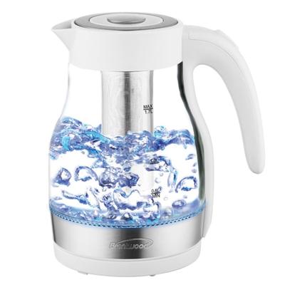 Brentwood 1.7-Liter Glass Electric Kettle With Tea Infuser, 8-1/2"h X 6"w X 6"d, White