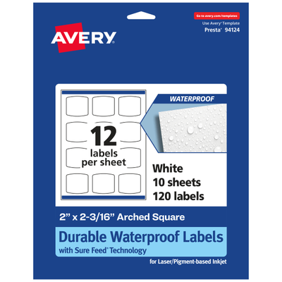 Avery Waterproof Permanent Labels With Sure Feed 94124-Wmf10, Arched Square, 2