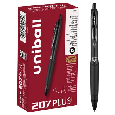 Uni-Ball Uniball 207 Plus Gel Pen - Medium Pen Point - 0.7 Mm Pen Point Size - Retractable - Black Gel-Based, Nanofiber Ink Ink - Black Metal Barrel