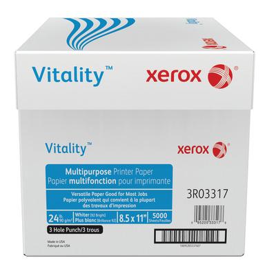 Xerox Vitality 3-Hole Punched Multi-Use Printer & Copy Paper, White, Letter (8.5" x 11"), 5000 Sheets Per Case, 24 Lb, 92 Brightness, FSC Certified, Case Of 10 Reams