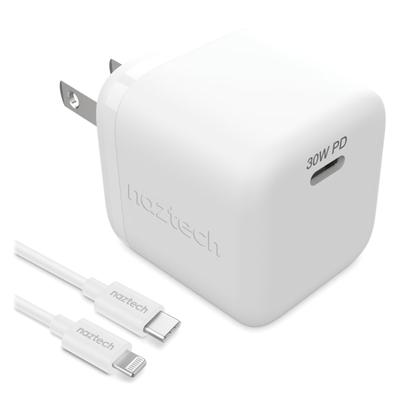 Naztech 30-Watt Power Delivery Wall Charger For Usb-C And Apple Lightning Devices, White, Hpl15544