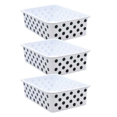 Teacher Created Resources Plastic Storage Bin, Large, Black Polka Dots On White, Pack Of 3