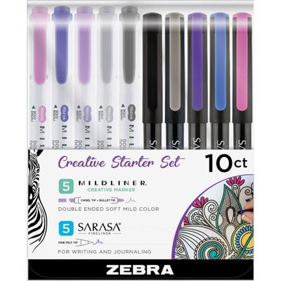 Zebra Pen Sarasa /mildliner 10-Piece Creative Starter Set, Assorted Sizes, Assorted Ink Colors