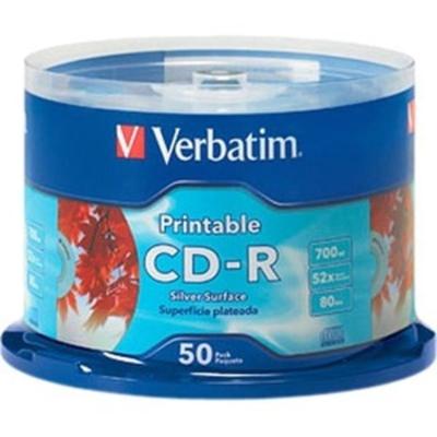 Verbatim Cd-R 700Mb 52X Silver Inkjet Printable - 50Pk Spindle - 50 Pack