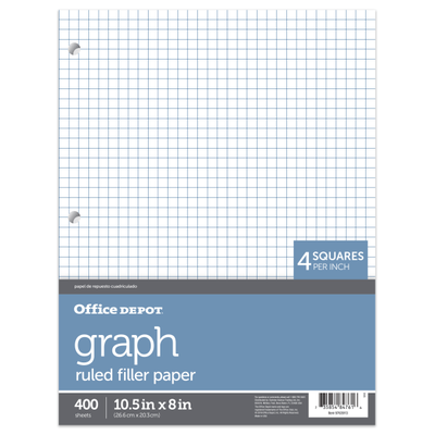 Office Depot Brand Notebook Filler Paper, 8" X 10 1/2", Quadrille Ruled, White, Pack Of 400 Sheets
