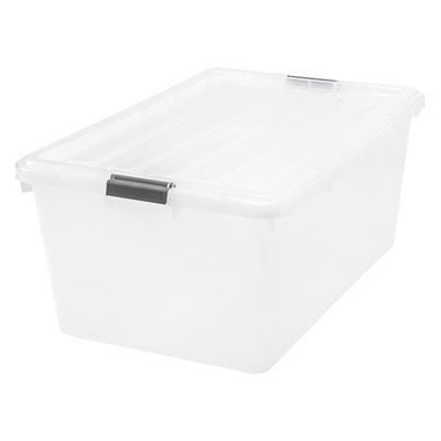 Iris Buckle Down Plastic Storage Container With Built-In Handles And Snap Lid, 68 Quarts, 11 3/4" X 17 1/4" X 26 1/8", Clear