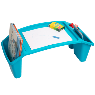 Mind Reader Sprout Collection Plastic Lap Desk With Side Storage Pockets, 8-1/2" H X 10-3/4" W X 22-1/4" D, Blue, Kidlap-Blu