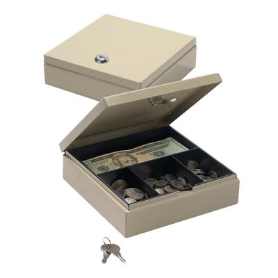 Office Depot Brand Small Locking Cash Box, 2 1/8"h X 6 7/8"w X 7 11/16"d, Sand