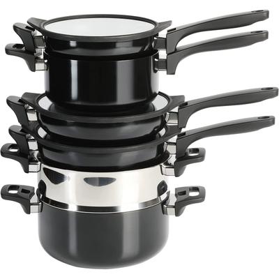 Kenmore Elite Grayson 9-Piece Aluminum Nonstick Stackable Cookware Set, Black