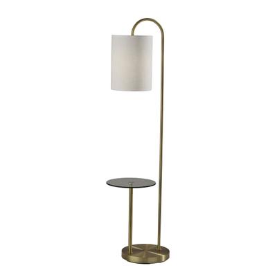 Adesso Amira 1-Shelf Floor Lamp, 64"h, White Shade/antique Brass Base