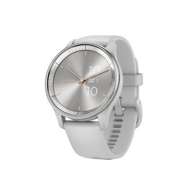 Garmin Vívomove Trend Hybrid Smartwatch With Stainless-Steel Bezel And Silicone Band, Silver Bezel/mist Gray Case
