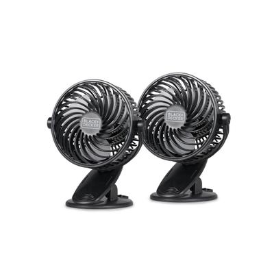 Black+Decker 4" Convertible Cooling Clip Fans, 6-5/16"h X 5-1/8"w X 3-15/16"d, Black, Set Of 2 Fans