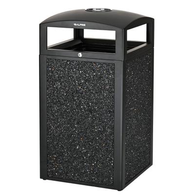 Alpine Industries Steel All-Weather Stone Panel Outdoor Commercial Trash Can With Ashtray Lid, 40 Gallons, Gray