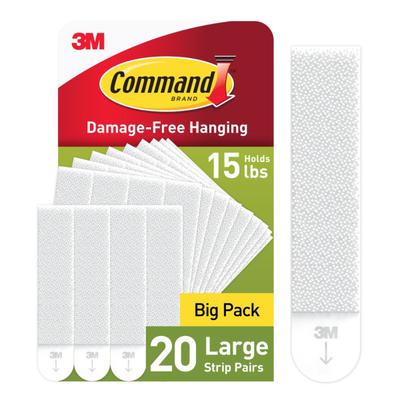 Command Picture Hanging Strips, Damage Free Hanging Picture Hangers, No Tools Wall Hanging Strips, 20 Large Pairs (40 Command Strips)