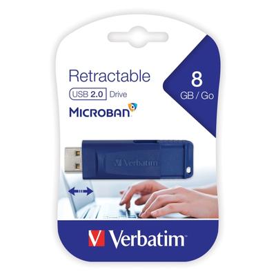 Verbatim Retractable Usb 2.0 Flash Drive, 8Gb, Blue