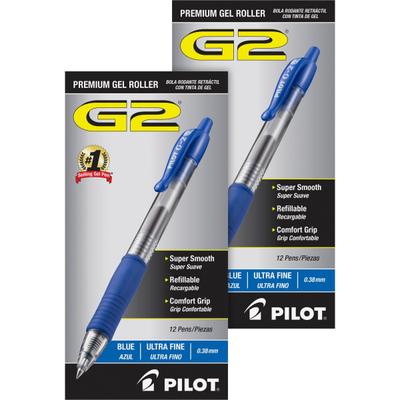 Pilot G2 Premium Gel Roller Retractable Pens - Ultra Fine Pen Point - 0.38 Mm Pen Point Size - Refillable - Retractable - Blue Gel-Based Ink
