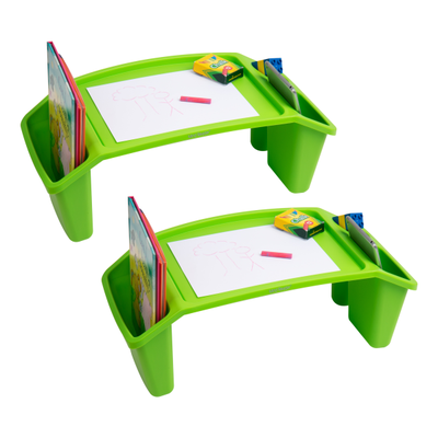 Mind Reader Kids Lap Desk Activity Tray Portable Drawing Lap Desk With Side Storage, 8-1/2"h X 10-3/4"w X 22-1/4"d, Green, Set Of 2 Desks