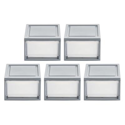 Iris Stackable Storage Bins With Drawers, 5-7/16"h X 8-1/2"w X 13-1/8", Gray, Set Of 5 Bins