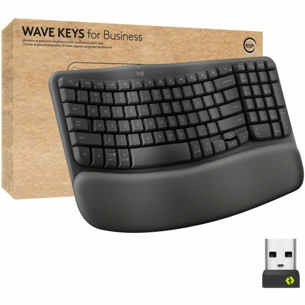 Logitech Wave Keys For Business Ergonomic Keyboard - Wireless Connectivity - Bluetooth - 32.81 Ft - Usb Type A Interface - Windows, Mac Os, Chromeos - Computer - Pc, Mac