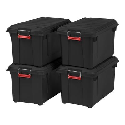 Iris Weathertight Plastic Storage Containers With Latch Lids, 15 3/8" X 16" X 30", Black, Case Of 4