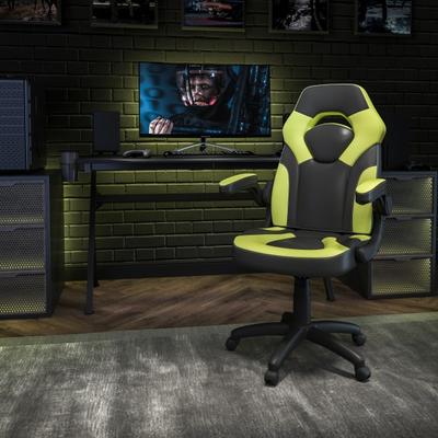 Flash Furniture X10 Ergonomic Leathersoft Faux Leather High-Back Racing Gaming Chair With Flip-Up Arms, Neon Green/black