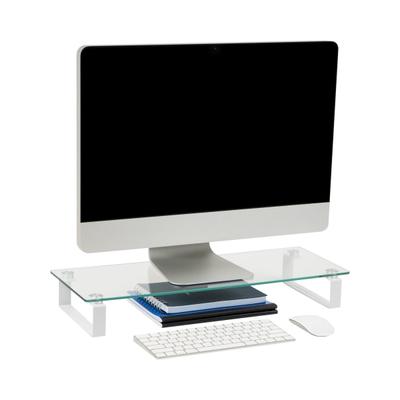Mind Reader Glass Desktop Monitor Stand Riser For Computer, Laptop, Desk, 3"h X 22"w X 8-1/4"d, Clear