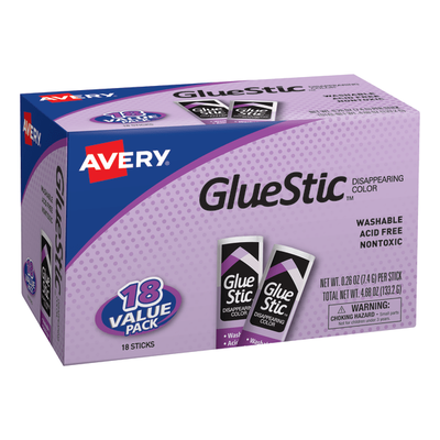 Avery Disappearing Color Permanent Glue Stics, 0.26 Oz, Purple, Pack Of 18