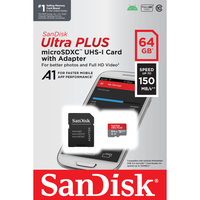 Sandisk Ultra Plus Microsd Memory Card, 64Gb