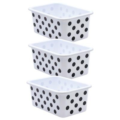 Teacher Created Resources Plastic Storage Bin, Small, Black Polka Dots On White, Pack Of 3