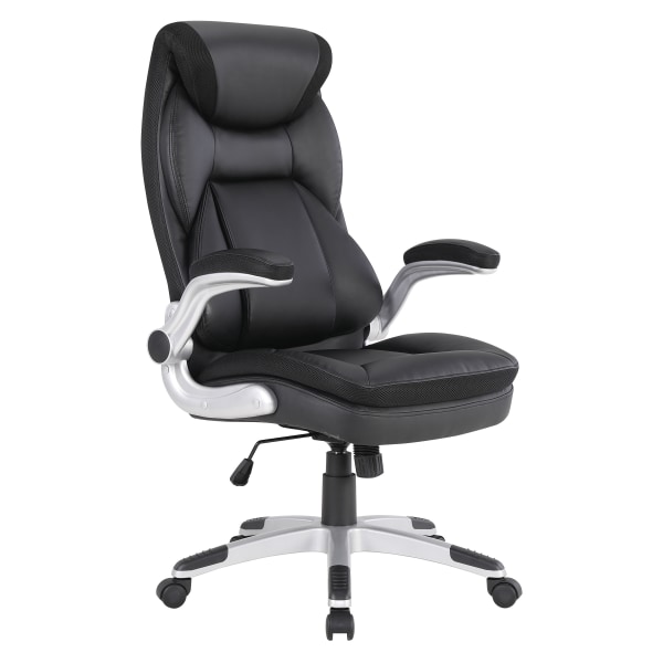 Office Star Ergonomic Leather High-Back Executive Office Chair, Black/Silver