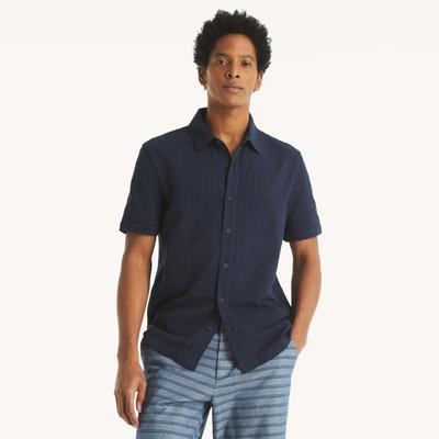 Nautica Men's Button-Down Seersucker Polo Stellar Blue Heather, XS