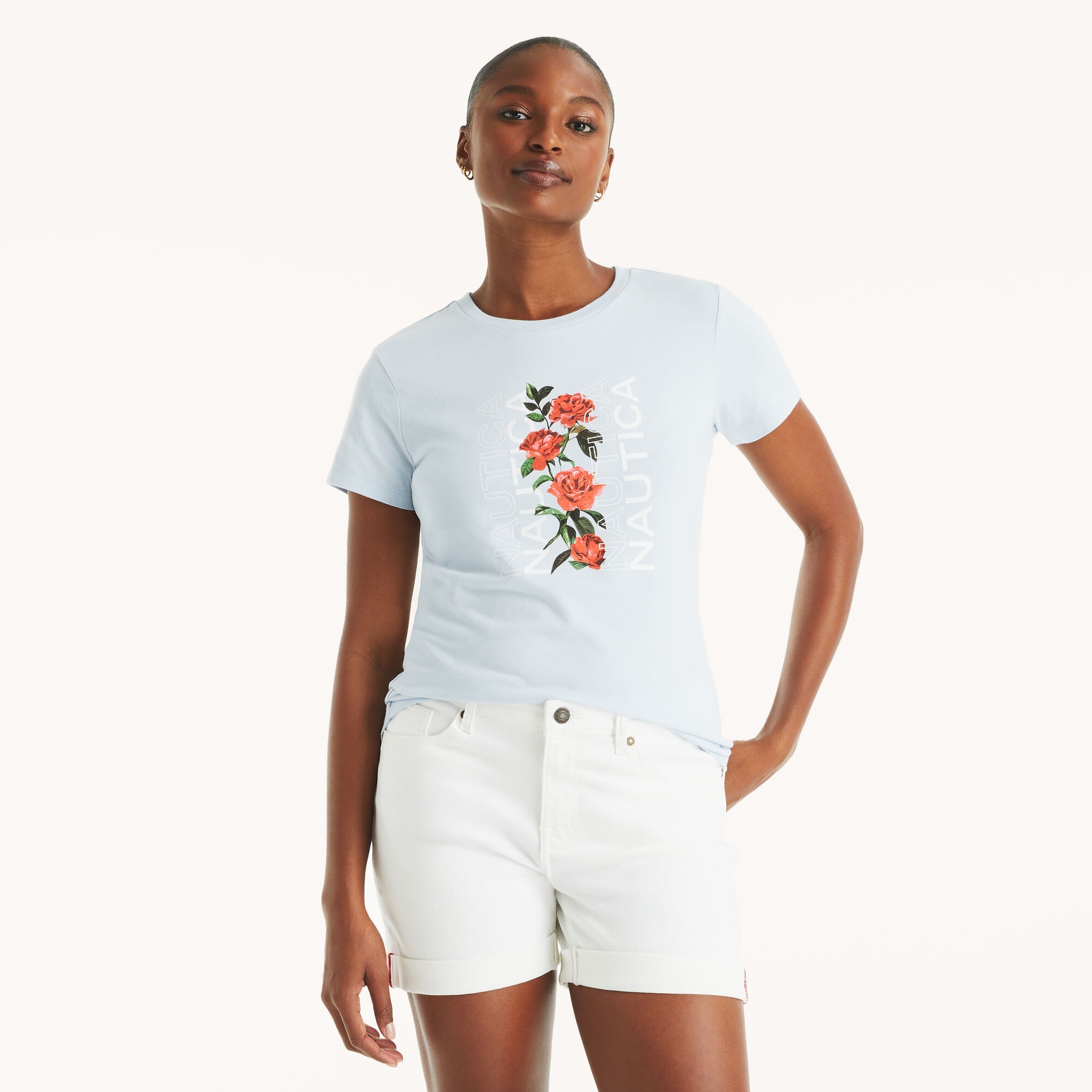 Nautica Women's Floral Logo Graphic T-Shirt 442 (Anchor Blue Heather), XS