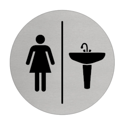 CombiCraft Aluminium Türschild 'Damen und Waschbecken' Damen-WCs und Sanitärräume - 75mm Durchmesser und 3M-Klebeband Image