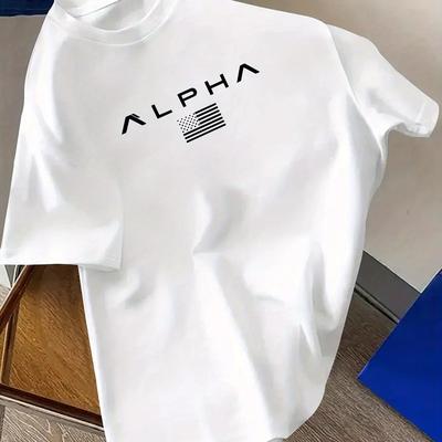 TEMU 1pc Men's Casual Fashion Letter Print Short Sleeve T-shirt, Knitted Polyester Fabric, Round Neck, Regular Fit, For All Image