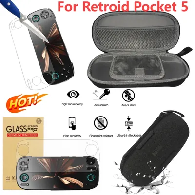 Tragbare Retroid Pocket 5, Displayschutzfolie aus gehärtetem Glas und offizielle Mini-Tragetasche, Image
