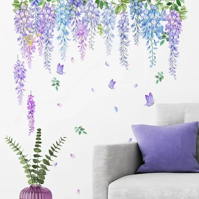 1pc lila Rattan Wanda uf kleber entfernbare Rebe Zweige grüne Pflanze Blätter Blume Tapete Aufkleber DIY Wandbild für zu Hause Image