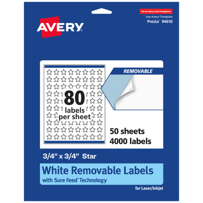 Avery Removable Labels With Sure Feed 94610-Rmp50, Star, 3/4