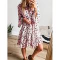Damen Midikleid Casual kleid A Linie Kleid Stilvoll Brautkleider schlicht Urlaub Täglich Regular Fit Leopard Langarm V Ausschnitt Rosa Blau Aprikose Sommer