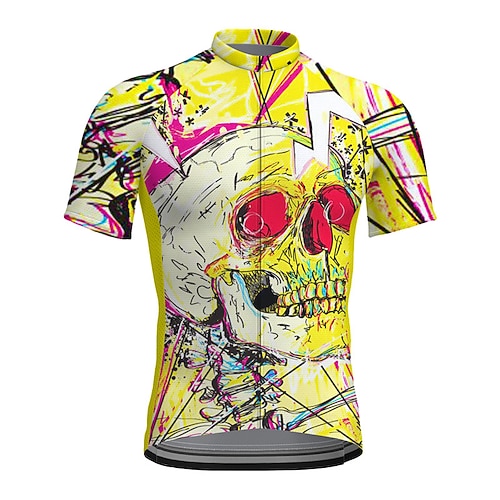 Herren Radtrikot Schädel Buchstaben Zahlen Lustig Kurzarm Fahhrad T-Shirt Oberteil mit 3 Gesäßtaschen Mountainbike MTB Straßenradsport Schnelltrocknend Reflektierende Streifen Rückentasche Image