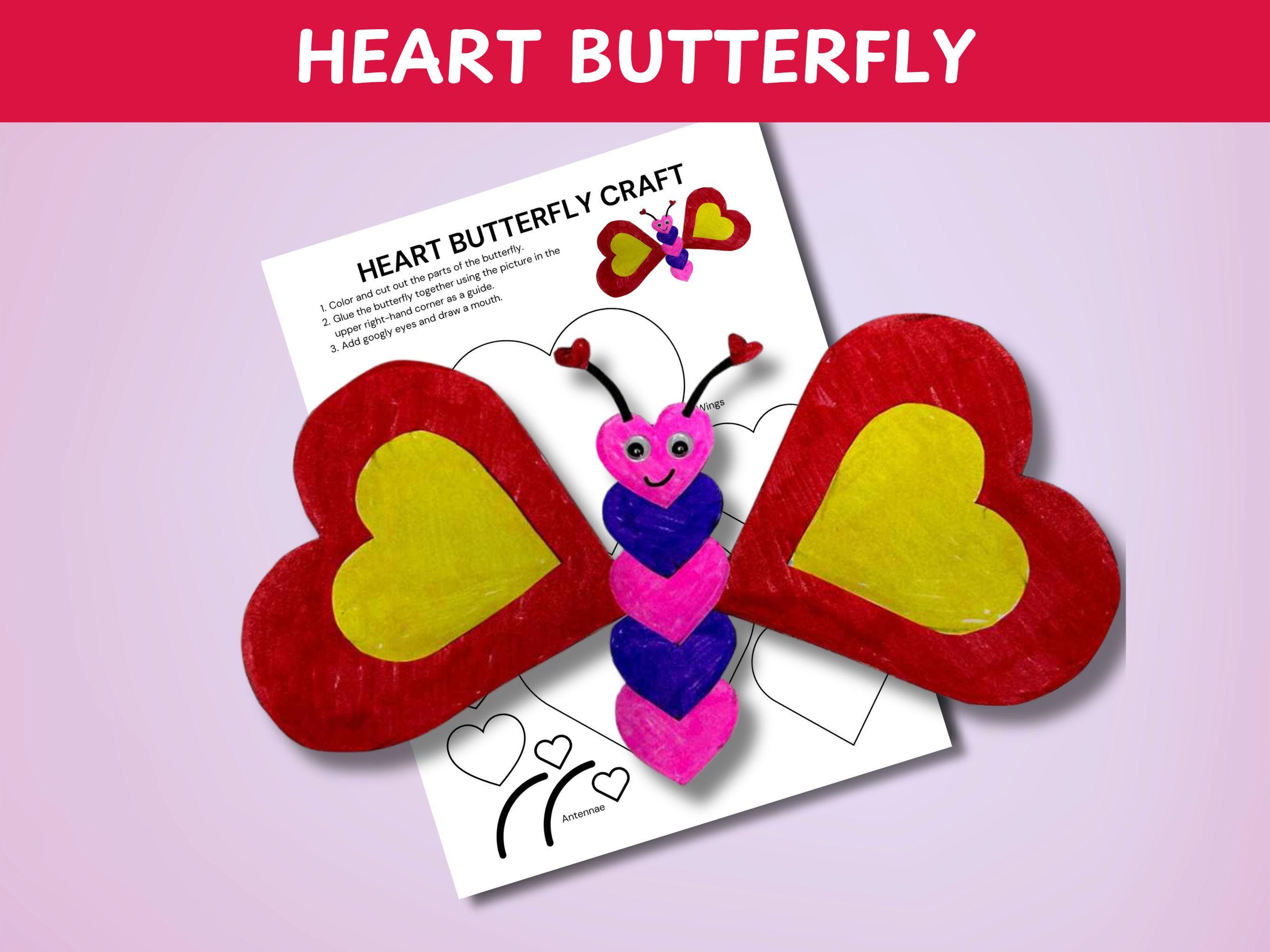 Lavoretto a forma di farfalla a forma di cuore: attività per bambini per San Valentino (schema PDF)