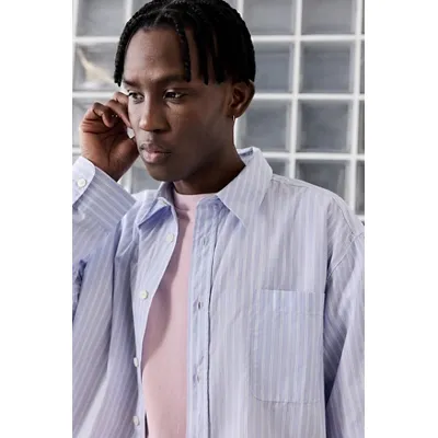 Loom Nolan Blue Poplin Business Stripe Shirt - Blue M at Urban Outfitters