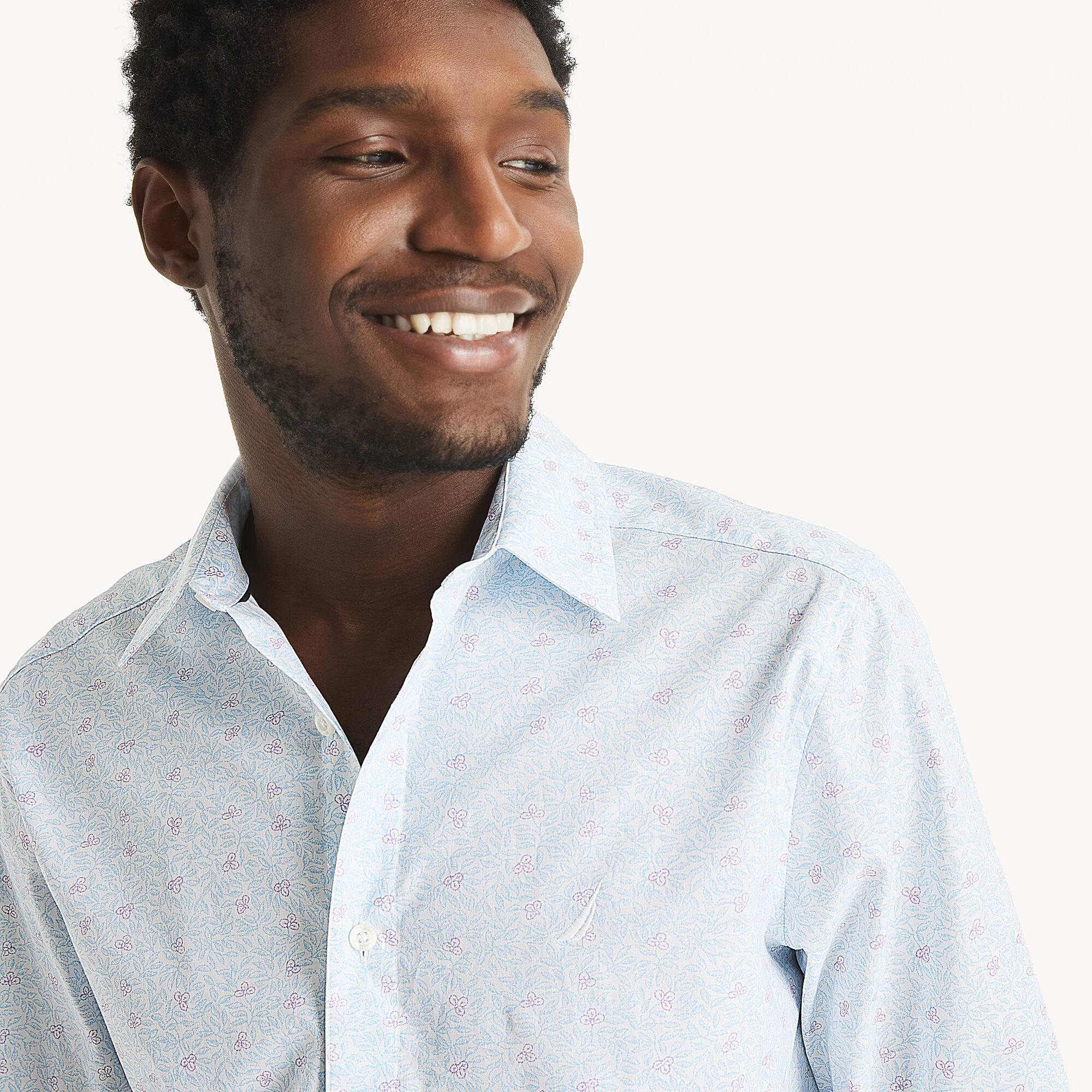 Nautica Men's Classic Fit Wrinkle-Resistant Printed Shirt 101 (Bright White), XL